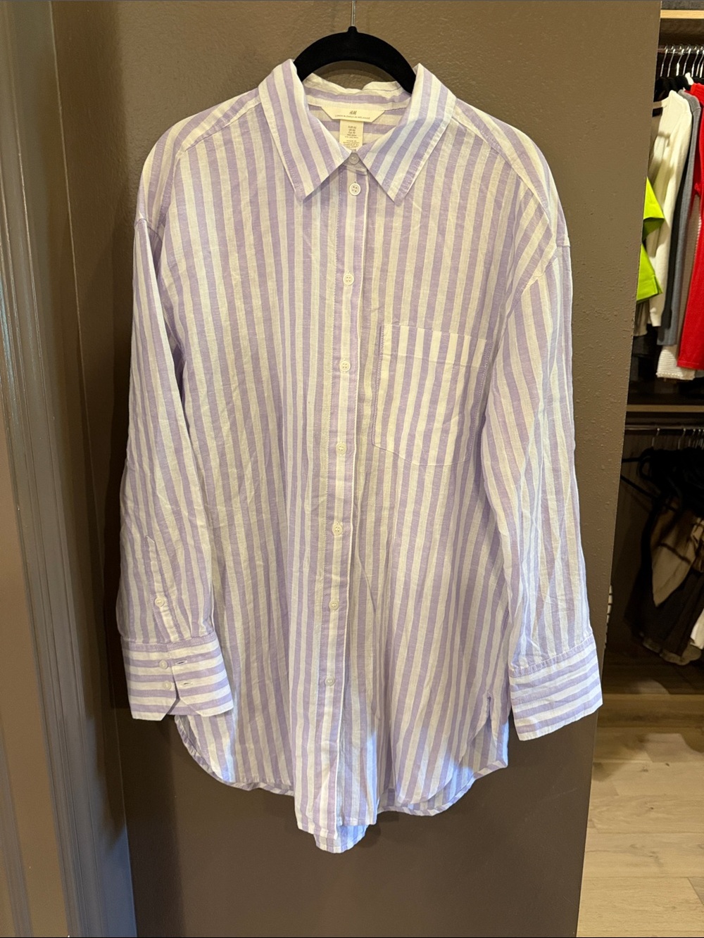 H&M Oversize Lavender & White Stripe Button-Down Shirt
